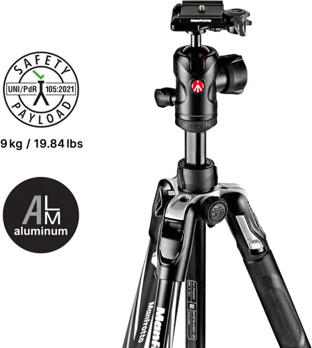 Miniatura 3 de Viitech Imaging Manfrotto Trípode, Befree Advanced Aluminum, kit de trípode con bloqueo de palanca de cabeza libre de 4 niveles, negro, MKBFRLA4BK-BH