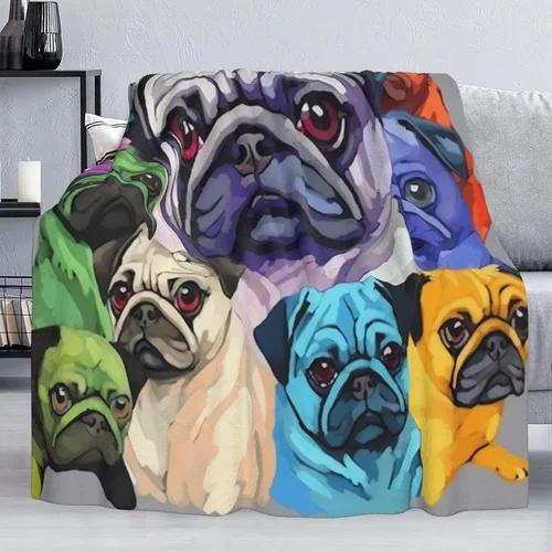 Miniatura 3 de Dujiea Manta de franela colorida con diseño de cachorros de perro carlino divertido de 40 x 50 pulgadas, manta súper suave y ligera para sofá
