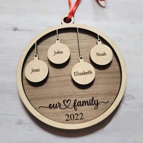 Miniatura 3 de IZI POD - Adorno familiar 2025, recuerdo de Navidad personalizado, decoración de madera o acrílico 2D personalizada para el hogar y el automóvil