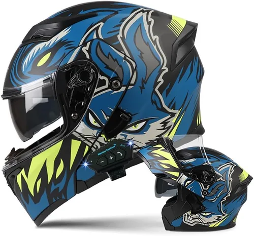 Miniatura 16 de Casco de motocicleta modular Bluetooth con aprobación DOT, antiempañamiento, doble visera, cara completa, abatible, con altavoz y micrófono