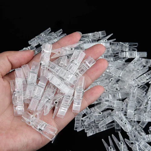 Miniatura 5 de 128 clips para fotos, mini clips transparentes de plástico transparente para cadena de luces de hadas (transparente)