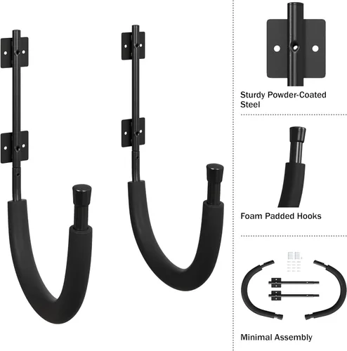 Miniatura 5 de Paquete de 2 ganchos de almacenamiento para kayak, perchas de pared para kayak con capacidad de 100 libras por par para tablas de remo, tablas