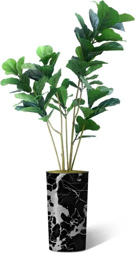 Miniatura 31 de Árbol artificial en macetero contemporáneo con patrón de margaritas, árbol de seda falso Ficus Lyrata para decoración del hogar en interiores