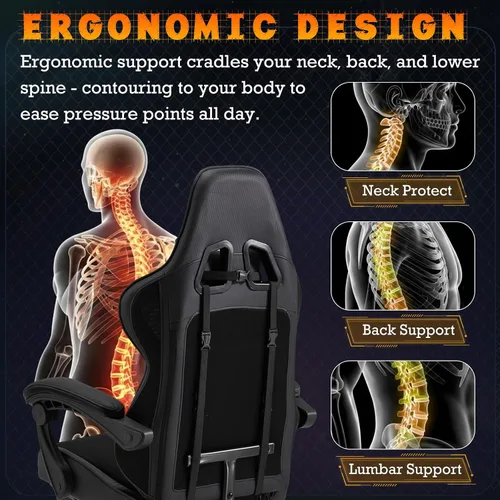 Miniatura 8 de ECOTOUGE Silla ergonómica para videojuegos, silla de videojuegos con cojín trasero extraíble, silla de jugador con almohada lumbar de masaje
