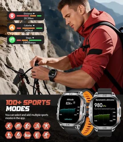 Miniatura 4 de Reloj inteligente militar GPS para hombre (respuesta/llamada), reloj inteligente de 2.13 pulgadas, batería de 60 días, 6 posicionamiento/brújula, 5