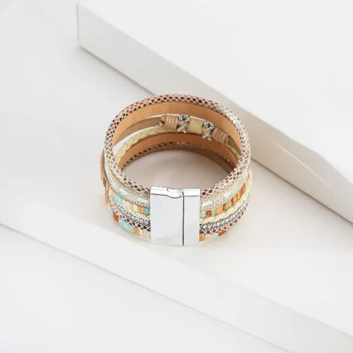 Miniatura 6 de Pulsera multicapa de cuero Pulsera de señoras cierre de mujer