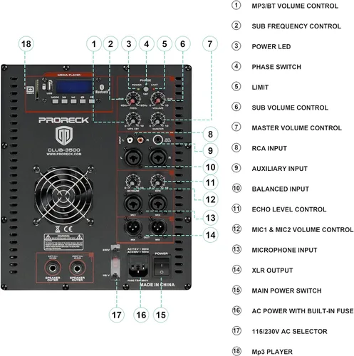 Miniatura 2 de PRORECK Club 3500 Subwoofer de 15 pulgadas 3000 W Sistema de altavoces PA alimentado por DJ, conjunto combinado con 8 altavoces de matriz