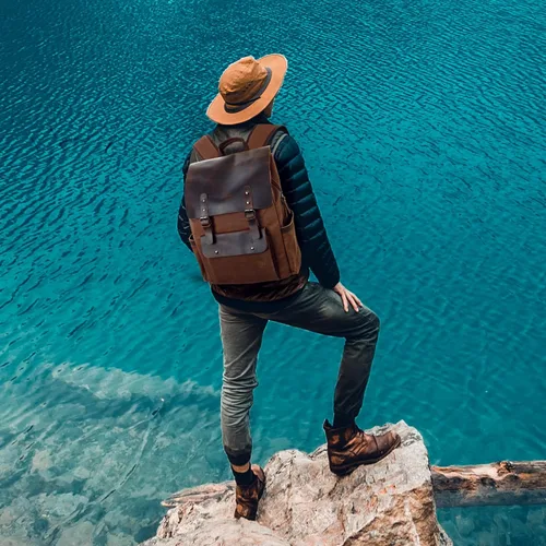 Miniatura 7 de Modoker Mochila de lona encerada, mochila de cuero para hombres y mujeres, mochila vintage de viaje para laptop de 15.6 pulgadas, mochila retro