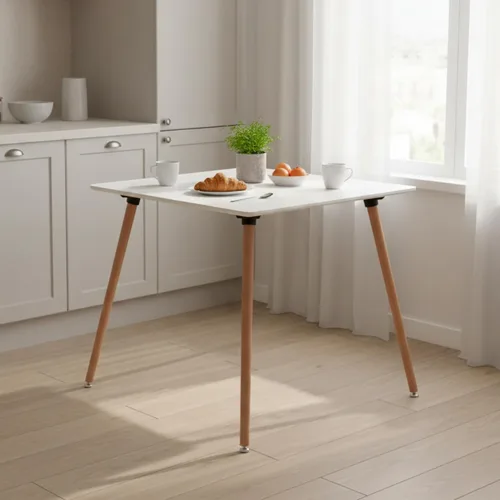 Miniatura 2 de Mesa de comedor cuadrada de 31.5 pulgadas para 2-4 personas, mesa blanca funcional moderna con patas de madera para el hogar, oficina, cocina, Blanco