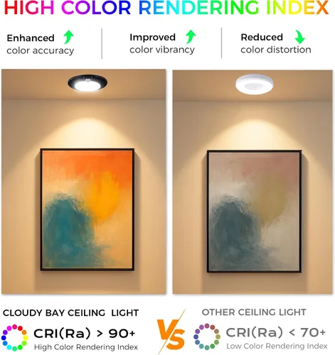 Miniatura 6 de CLOUDY BAY - Lámpara de techo con sensor de movimiento para interiores, 120 V CRI90 10 W 5000 K, luz de día brillante, 6.5 pulgadas LED de montaje