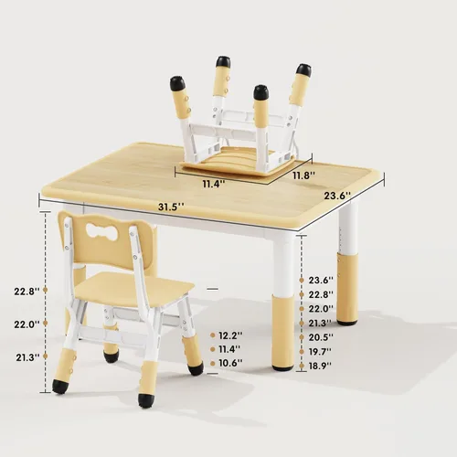Miniatura 8 de Brelley - Juego de mesa y 2 sillas para niños, escritorio infantil ajustable en altura de 31.5" L x 23.6" W y juego de sillas, escritorio con diseño