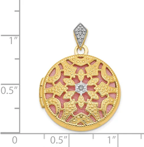 Miniatura 3 de Oro amarillo de 14 quilates de 0.787in redondo con medallón vintage de diamante, diamante