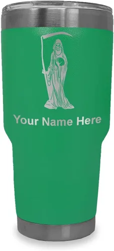 Miniatura 7 de LaserGram Vaso aislado al vacío de 20 onzas, Santa Muerte, grabado personalizado incluido (negro)