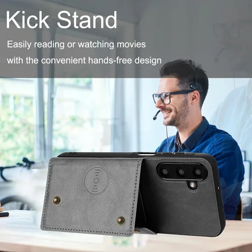 Miniatura 4 de Funda compatible con OnePlus Nord 2 5G DN2101 DN2103 Kickstand [piel sintética + carcasa + tarjetero] 2 en 1 cubierta magnética negra