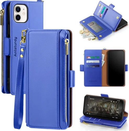 Miniatura 10 de Antsturdy Funda tipo cartera compatible con iPhone 12 Mini, funda de piel sintética con bloqueo RFID, funda para teléfono para mujeres y hombres