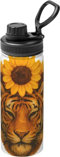 Tiger and Sunflower Insulated Stainless Steel Kettle | Print Funny Water Bottle Insulated | Ideal for Sports and Travel