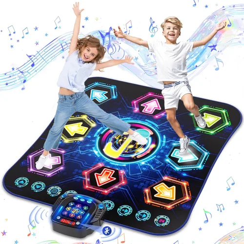 Miniatura 11 de Alfombrilla de baile electrónica para niños con 6 botones y Bluetooth inalámbrico, tapete de juego de baile con música incorporada de 9 niveles y 3