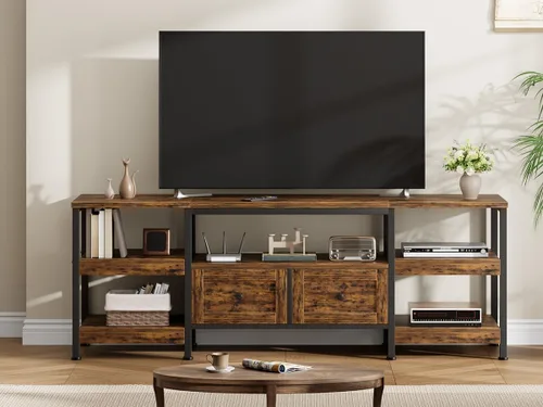 Miniatura 9 de Garvee Soporte industrial para TV con 2 cajones, centro de entretenimiento de 79 pulgadas, se adapta a televisores de hasta 85 pulgadas, consola