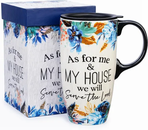 Miniatura 11 de Topadorn Taza de café de cerámica de 17 onzas con tapa y caja de regalo, taza inspiradora de mariposa de acuarela, taza de té de porcelana floral B