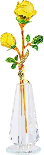 Miniatura 8 de YWHL Figura de flor de rosa azul hecha a mano con florero, ramo de flores de cristal, adorno de rosas para novia, hermana, mujer, flor de cristal
