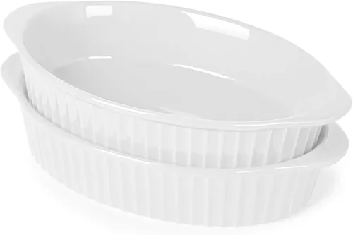 Miniatura 11 de LEETOYI Juego de 2 sartenes ovaladas de porcelana para gratinar para 1 o 2 personas, utensilios para hornear con doble asa para cocina y hogar, Azul
