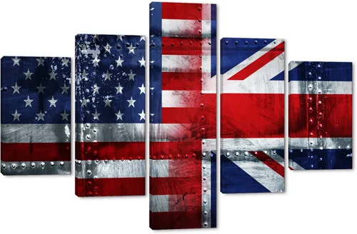 Miniatura 25 de Arte de pared de concepto patriótico, pintura de bandera estadounidense y británica, lienzo de estrellas y rayas, 5 paneles, arte moderno americano