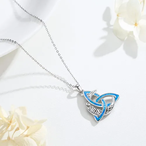 Miniatura 2 de CHENGHONG Collar de luna celta para mujer, plata de ley 925, con nudo celta y piedra lunar, collar irlandés creciente, joyería celta, regalo