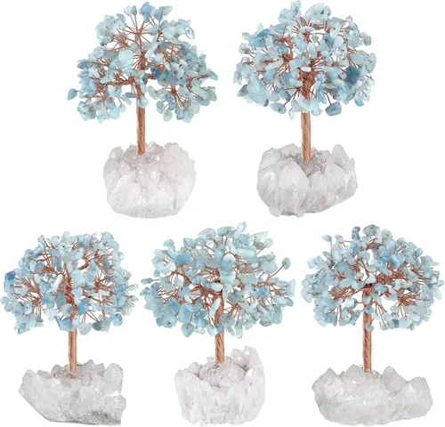Miniatura 6 de mookaitedecor Árbol de dinero de cristal aguamarina natural con base de racimo de cuarzo de roca, árbol de Feng Shui de cristal curativo