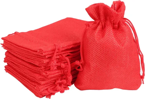 YANGBOYY Bolsas de arpillera, paquete de 25 bolsas de arpillera de 5 x 7 pulgadas, bolsa de regalo con cordón de arpillera, bolsa de regalo de Rojo