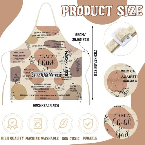 Miniatura 3 de Lasnten Delantal cristiano con versículo bíblico, regalos religiosos para mujeres, delantal cristiano espiritual inspirador con 2 bolsillos