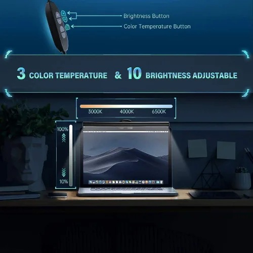 Miniatura 3 de CATPOWER - Barra de luz de monitor portátil para laptop con conexión USB, lámpara de trabajo LED para lectura electrónica, 3 ajustes de temperatura