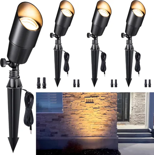 Miniatura 12 de Gardenreet Foco LED para exteriores, latón fundido a presión de 12 V con iluminación hacia arriba, impermeable, luces de paisaje de bajo voltaje