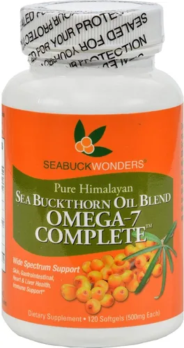 Seabuck Wonders - Mezcla de aceite de espino amarillo, 500 mg, Omega 7 completo, natural, sin gluten, 120 cápsulas blandas (paquete de 2)