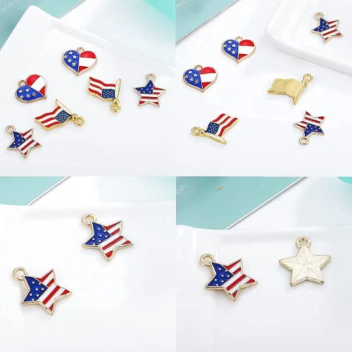 Miniatura 7 de BINBE 90 dijes de bandera estadounidense, colgantes de esmalte patriótico para el Día de la Independencia del 4 de julio, bandera colgante