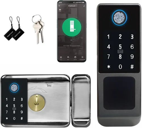 EIYSIE Cerradura de puerta inteligente WiFi, cerradura de huellas dactilares de doble cara, cerradura de puerta de entrada sin llave con teclado,