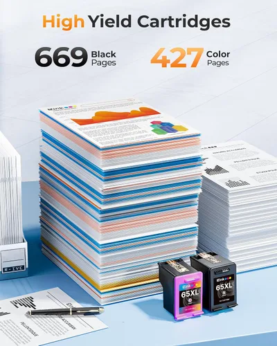 Miniatura 3 de 65XL 65 cartuchos de tinta negro/color combo pack Reemplazo para tinta HP 65 65xl negra y cartucho de tinta de color, compatible con HP Envy 5055