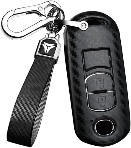 Miniatura 7 de ontto Llavero de coche de 2 botones para Mazda 3 6 CX-3 CX-5 CX-7 CX-9 MX-5 Llavero Luz Textura de Carbono Cubierta de Llave Remoto Inteligente Negro