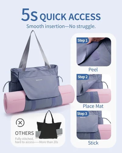 Miniatura 2 de sportsnew Bolsa para esterilla de yoga, bolsas de gimnasio para mujeres y hombres con bolsillo impermeable y gancho y bucle, almacenamiento de Gris