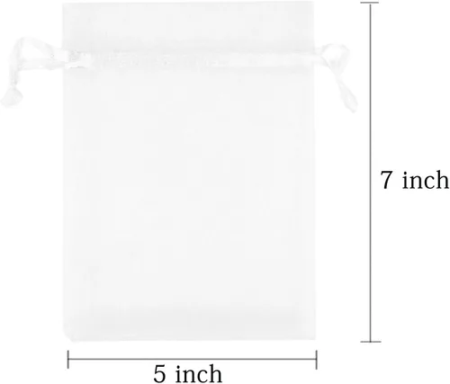 Miniatura 3 de 50 bolsas para envolver regalo de 5 x 7 pulgadas, tela de tul transparente de organza, bolsa de cordón blanco para baby shower, fiesta