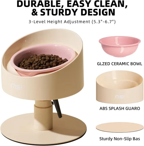 Miniatura 3 de MS!MAKE SURE Cuencos ajustables elevados para gatos, Cuencos elevados de cerámica para gatos, Tazón para mascotas con almohadilla de goma SF-Rosa