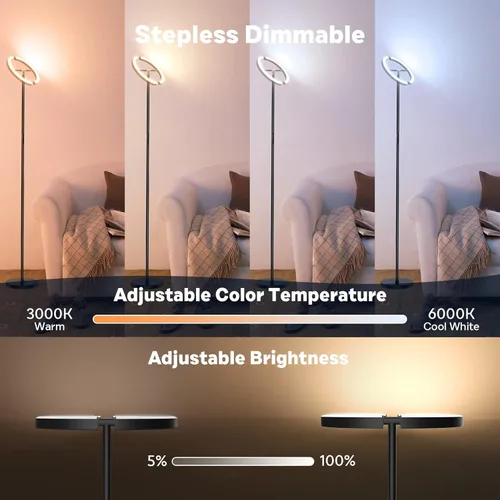Miniatura 5 de SIBRILLE Lámpara de pie RGBCW, lámpara de pie que cambia de color, lámpara de pie LED regulable sin escalones de diseño moderno con control remoto