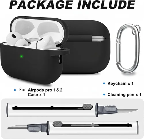 Miniatura 2 de Funda para AirPods Pro 2 con kit de limpieza, compatible con Airpods Pro de 2ª/1ª generación (cable USB-C) con llavero para mujeres y hombres, azul