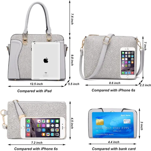 Miniatura 55 de Bolsos de mano de moda para mujer, bolsa de hombro, asa superior, bolsa de mano, juego de 4 piezas