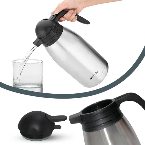 Miniatura 7 de Milton Thermosteel Jarra térmica de doble pared aislada al vacío, 50.7 fl oz, 50 onzas, tapa para prensar y verter, 24 horas de calor y frío, acero