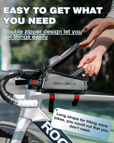 Miniatura 6 de ROCK BROS Bolsa para teléfono de bicicleta/bicicleta para estructura frontal, impermeable, bolsa de tubo, bolsa de ciclismo, accesorios
