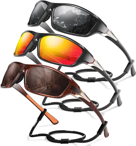 Miniatura 27 de Paquete de 3 lentes de sol deportivos polarizados para hombres, gafas de sol masculinas envolventes con protección UV para ciclismo, pesca