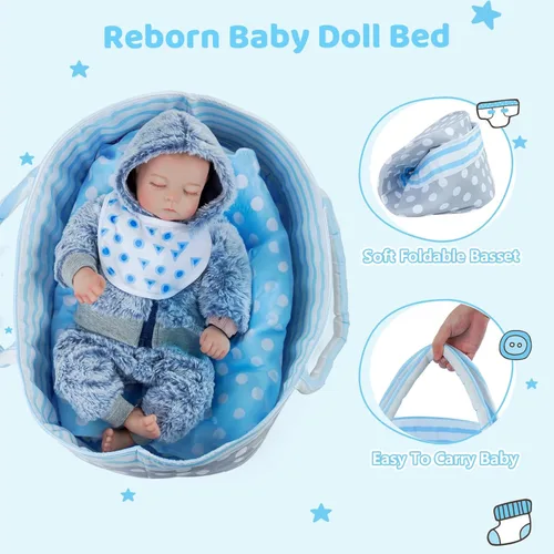 Miniatura 4 de BABESIDE Muñecas de Bebé Reborn Realistas de Silicona de Cuerpo Completo para Niños Varones - 17 Pulgadas Sensación de Bebé Real Muñeca de Bebé Azul