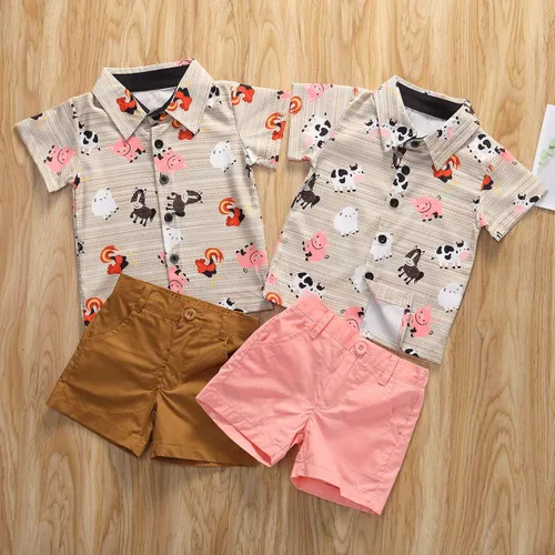 Miniatura 3 de Zoiuytrg Camisas con botones y cuello vuelto con estampado de vaca y cerdo diseño de caballo y vaca