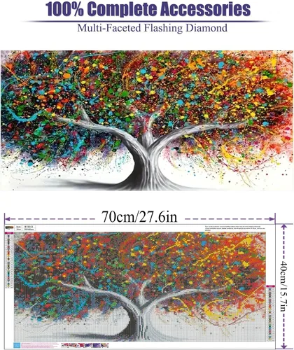 Miniatura 4 de BOHADIY Pintura de diamantes de imitación de árbol 5D, kits de pintura de diamantes de imitación para adultos, árbol colorido de bricolaje