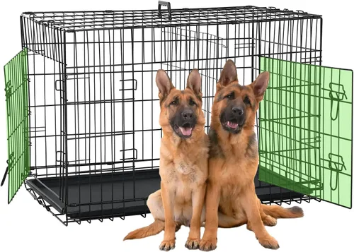 Miniatura 9 de Jaula negra para perros de 48 pulgadas, grande, XXL, plegable para perros grandes, jaulas de alambre de metal, jaula de segregación de animales
